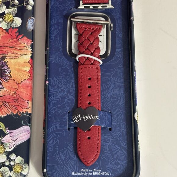 Brighton Sutton Apple Watch Band Braided Red Leather NEW w/Floral Tin Fits 38mm+ - Picture 3 of 16